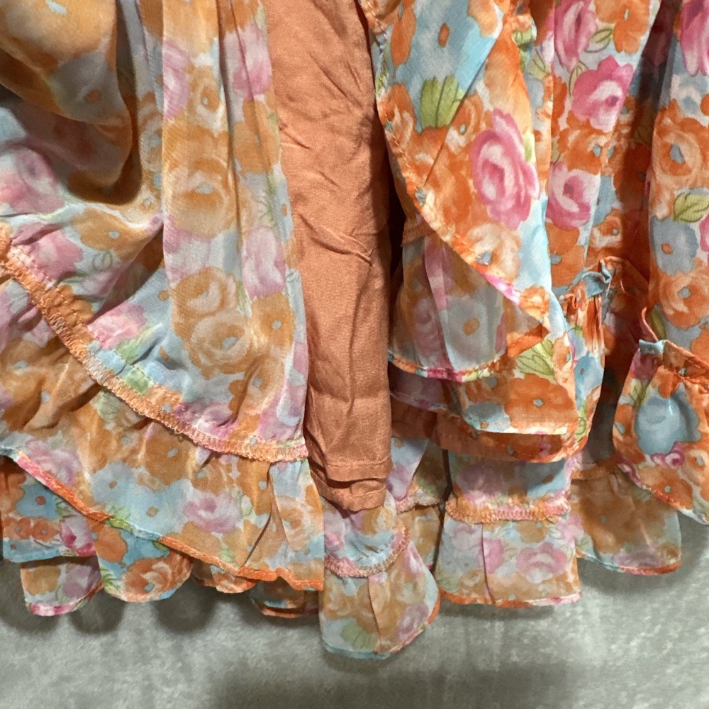 RESET BY Jane Mini Dress Women's S Orange Ruffle Floral Print Elastic Waist - Picture 6 of 9